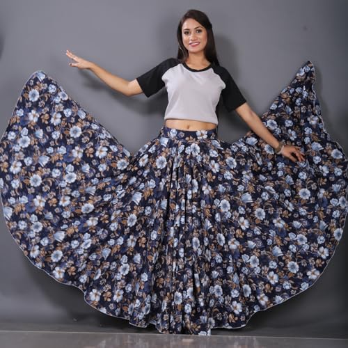 Image of JYESHTA Women's American Crepe Flared A Line Stitched Long Skirt with 12 Mtr Flare 40 in Height | Skirts for Women Long Length | Long Skirts for Girls
