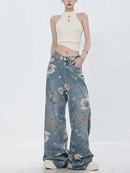 スウェットパンツ Luxury Street Wear washed vintage pants dune st. unisexual Unisex Flower Print Baggy Jeans Vintage Cowboy Harajuku Wide