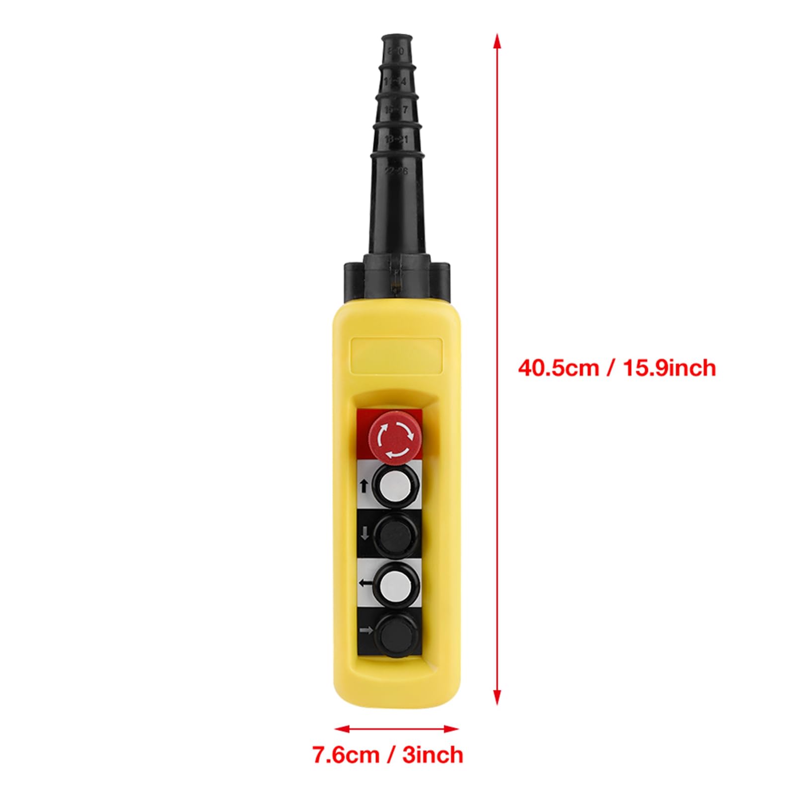 Respicefinem Crane Chain Hoist Push Button Switch Lifting Pendant Controller 4 Buttons Emergency Stop IP54 Rated 500V Working Voltage ABS Plastic
