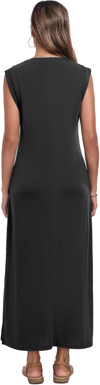 Women's Summer Slit Maxi Dress Casual V Neck Loose Long Dresses with Pockets(XS-3XL) - Image 4