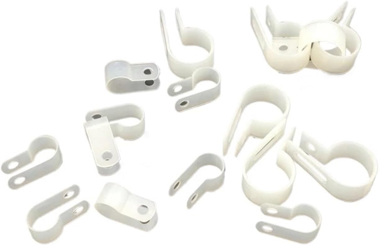 500pcs 8.4mm White Plastic Wire Hose Tubing R-Type Line Card Fixed Cable Tie Mount Organizer Holder R Clip Clamp