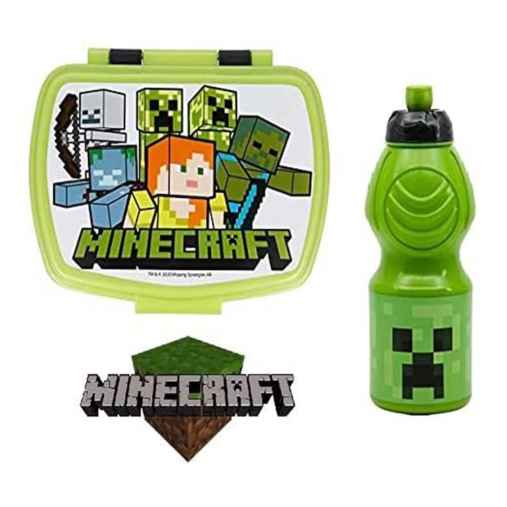 Kit Déjeuner Minecraft Isotherme Enfant - Sac + Boîte Bento 3 Compartiments + Gourde 750 Ml - Sans BPA - École/pique-nique