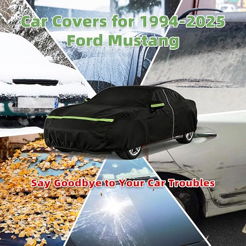 Image of Car Cover for Ford Mustang 1994-2025, Custom Fit Waterproof All Weather Full Car Cover, Windproof Outdoor Cover with Driver-Side Zipper Door