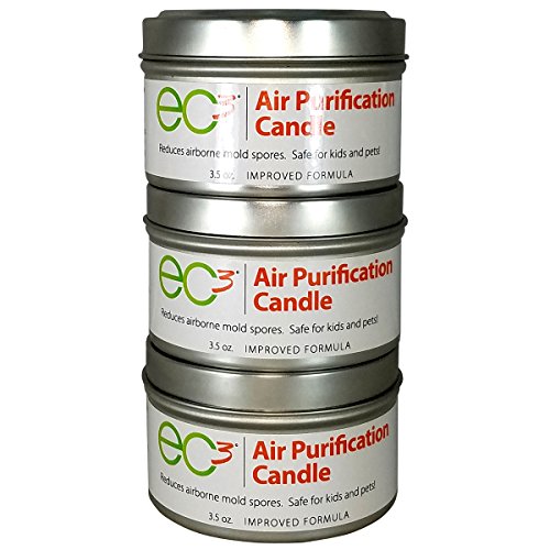 EC3 Air Purification Candles, 3-Pack, Reduce Mold Count Levels in Indoor Air, Natural, No Added Fragrance, Botanical Ingredients in Soy Wax