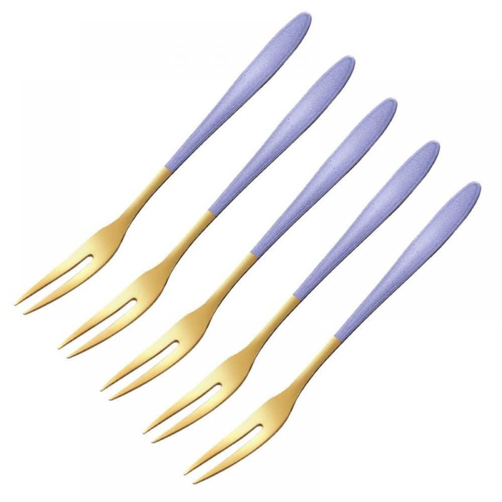 Fruit Cake Appetizer Dessert Salad Forks, Mini Stainless-Steel Forks, Beautiful Colorful Forks for Party Restaurant, Set of 5, Purple