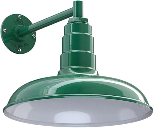 Steel Lighting Co. Topanga - Luz de granero  Montada en pared para exteriores  Cúpula de 14 pulgadas  Brazo recto de 11 pulgadas  Luz de garaje de