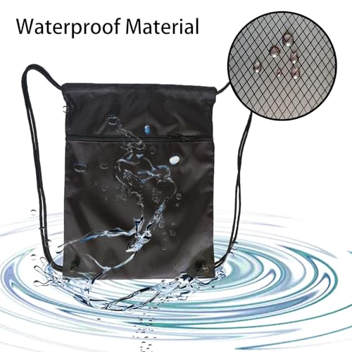 Drawstring Backpack, Gym Sackpack String Bag Drawstring Bag with Zip Pocket for Sports, Gym, Swimming (Black)4