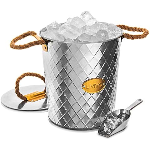 LIVIVO Galvanised Steel Ice Bucket with Scoop Cover