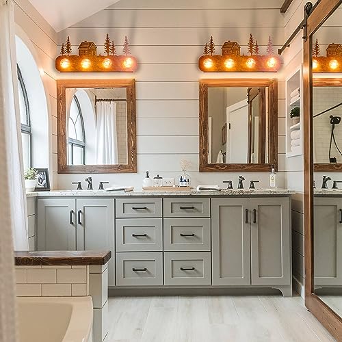 Image of TOCHIC Rustic Bathroom Light Fixtures, 4-Light Western Vintage Vanity Light | Farmhouse Bathroom Vanity Light Over Mirror,Cabinets,Powder Room,Foyer,26 inchL Dimmable Sconces Wall Lighting,Rust Finish