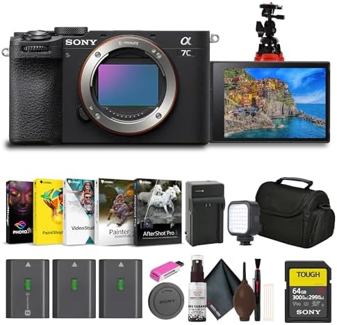 Sony Alpha 7C II Mirrorless Full-Frame Interchangeable Lens Camera (ILCE-7CM2/B) + 64GB SF-G Tough Card + Bag + 2 x NP-FZ100 Compatible Battery + Photo Software + External Charger + More