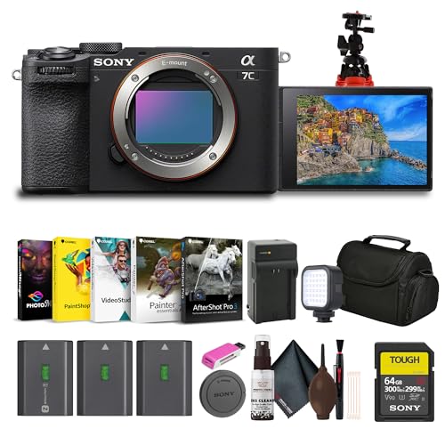 Sony Alpha 7C II Mirrorless Full-Frame Interchangeable Lens Camera (ILCE-7CM2/B) + 64GB SF-G Tough Card + Bag + 2 x NP-FZ100 Compatible Battery + Photo Software + External Charger + More