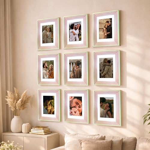 Image of Art Street Luxury Photo Frame for living room, Modern Step Design Photo Frames for Photograph, Art Work, Kids Room Set of 9 (11x14 Inch, Pink)