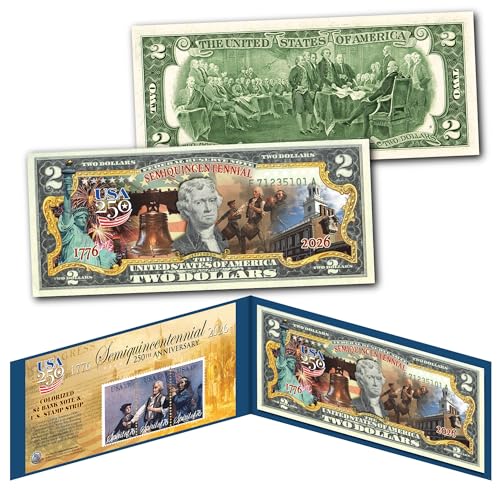 America 250th Anniversary Spirit of '76 Genuine Postage 1976 Stamp Panel + July 4th USA 250 $2 Bill Collectible Combo