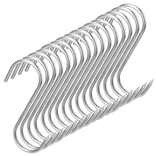 KOHAND 16 Pcs Stainless Steel Meat Hooks, 4 Inch Heavy Duty S-Hooks for Smoking, Processing, Drying, BBQ Grill, Silver