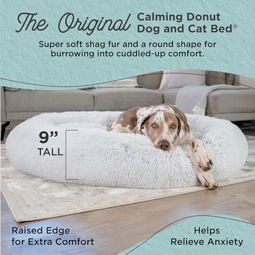 Image of Best Friends by Sheri Original Calming Donut Dog and Cat Bed, Shag Faux Fur, Frost Gray, XXL (54in x 54in) - Anxiety Relief for Pets Up to 210 lbs