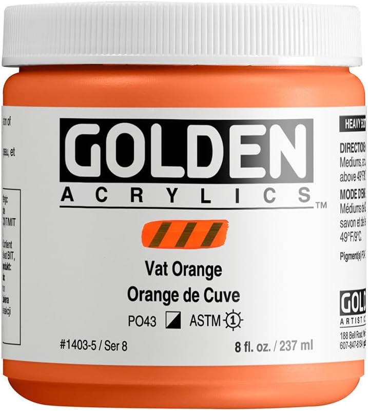 GOLDEN Heavy Body Acrylics, Vat Orange, 8 fl. oz. Jar, Professional Acrylic Paint, Semi-Opaque