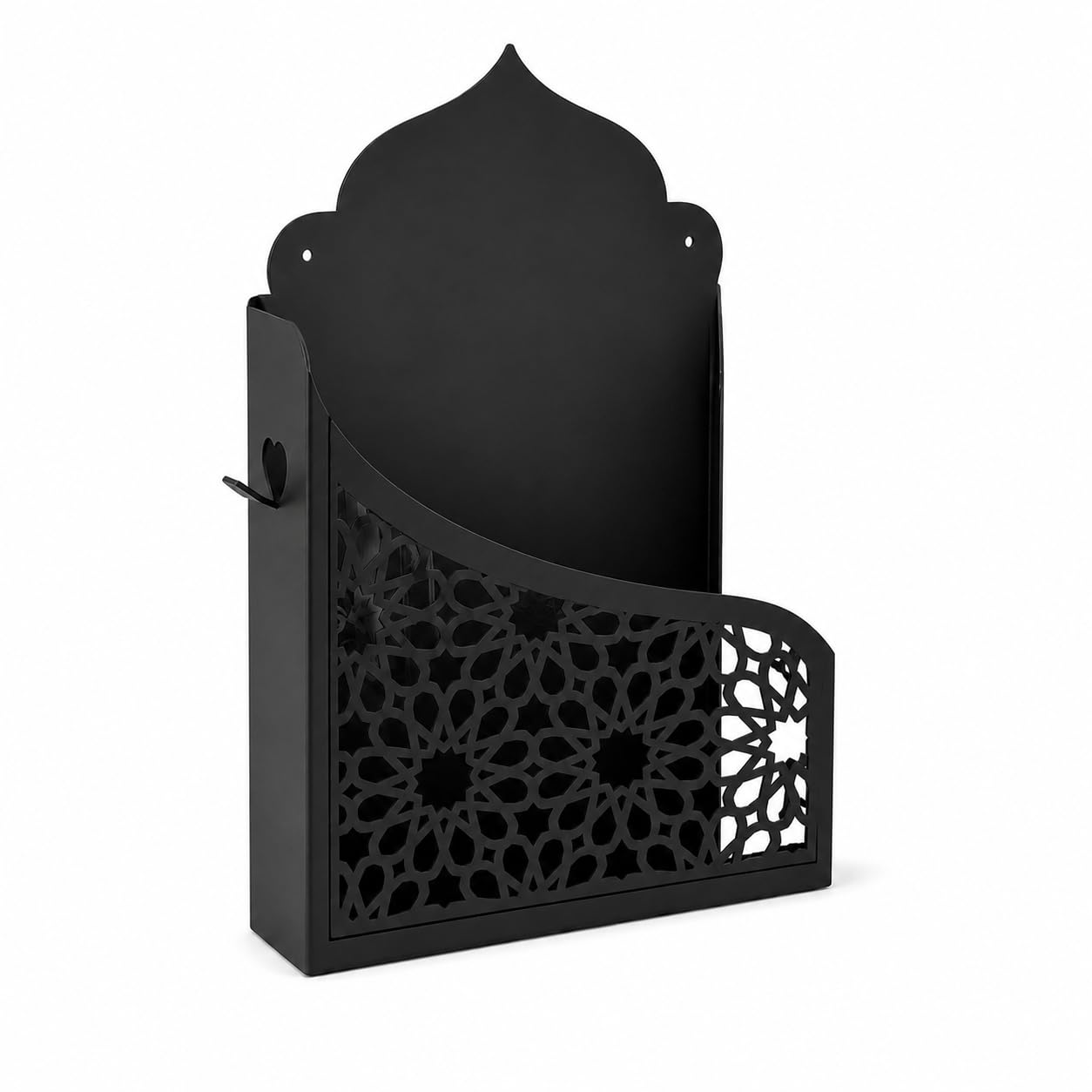 Islamic Wall Mounted Quran Holder | Metal Book Rack with Arabic Cut Design | Holy Quran Stand Organizer for Home, Mosque & Prayer Room (Black) (Black)-image-49