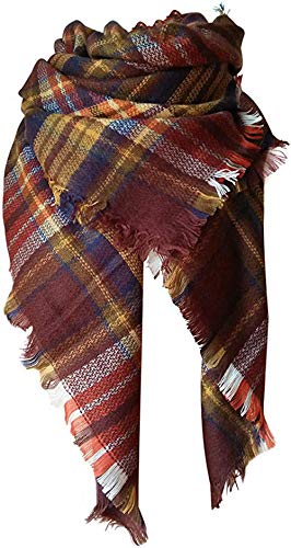 Womens Blanket Scarf Fashion Plaid Scarfs Warm Tartan Chunky Wrap Oversized Shawl Cape (B2-Brown), Multi-color