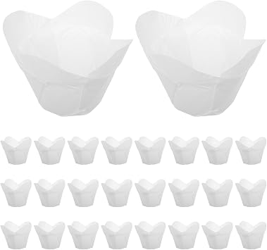 100pcs Lotus Shaped Cupcake Liners Paper Muffin Cups Oilproof Baking Cups for Home Bakery Party White
