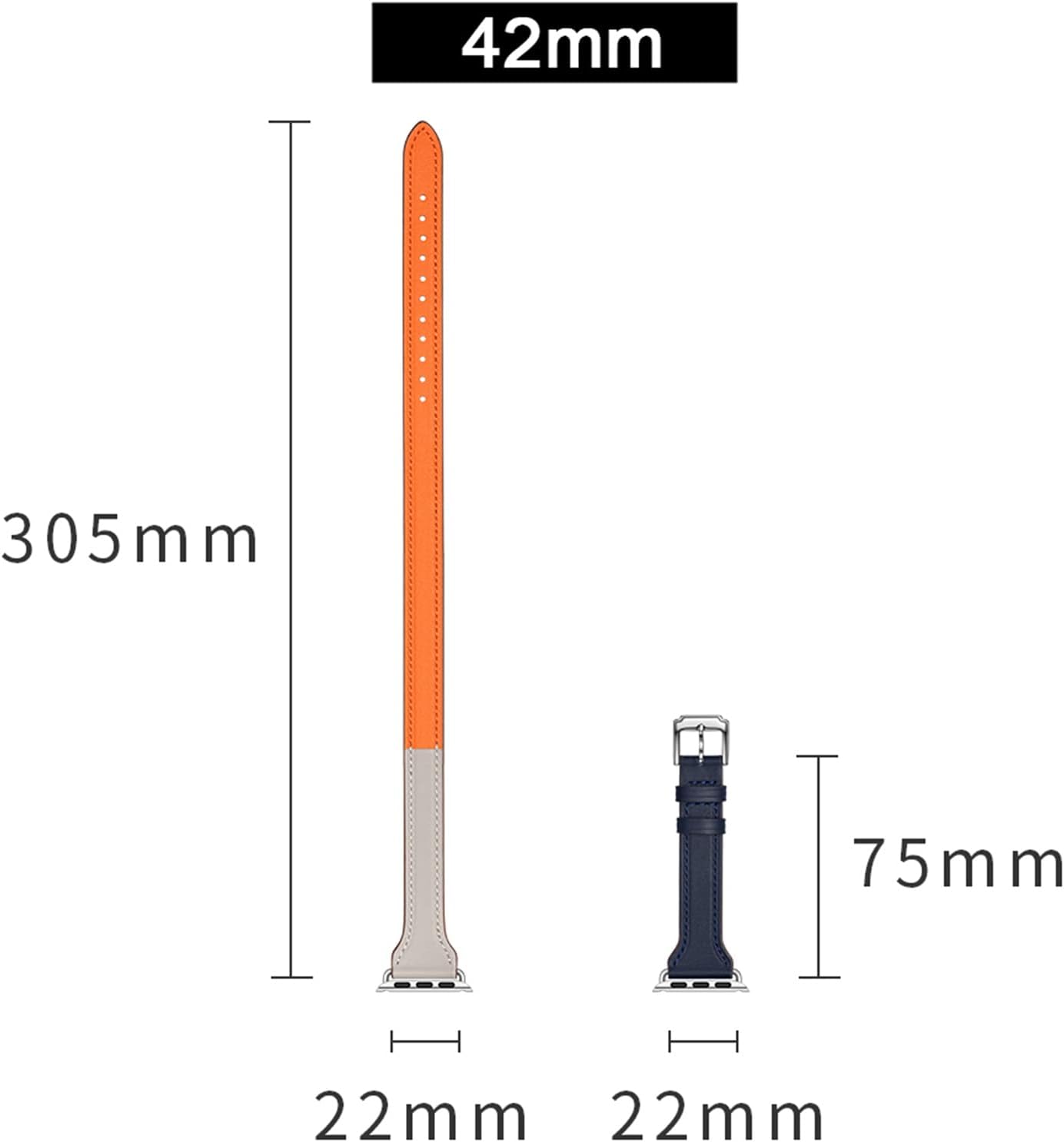 Compatible with Apple Watch Band 49mm 45mm 44mm 42mm 41mm 40mm 38mm, Genuine Leather Double Tour Slim Wristband for iWatch Ultra 1 2 Series 9 8 7 6 5 4 3 2 1 SE