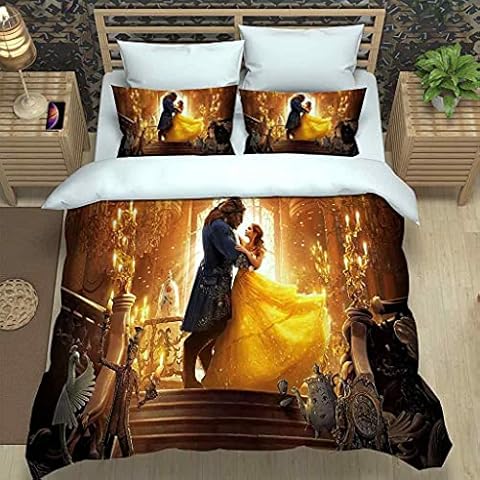 CEFCKB Bedding Duvet Cover Set Single Beauty and the beast 3 PCS Easy Care And Ultra Soft Anti Allergic Non Iron Luxury Microfiber Single Size 135x200 cm + 2 Matching Pillowcase Cover