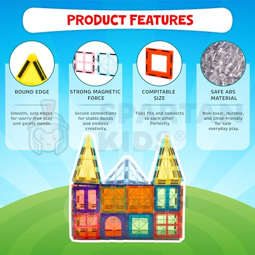 Image of SPARTAN KIDS Premium Magnetic Tiles for Kids (16 Pcs) Magnetic Building Blocks for Kids 3 4 5 6 7 8 Years, Constructing & Learning Builder Educational Kids Magnetic Blocks Game