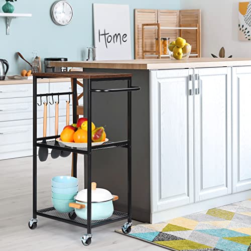 NANANARDOSO-Rolling-Cart-3-Tier-Utility-Kitchen-Cart-on-Wheels-Wooden-Top-and-Metal-Frame-Rolling-Storage-Cart-for-Kitchen-Living-Room-Laundry-Room-Rustic-Brown NANANARDOSO Rolling Cart 3 Tier Utility Kitchen Cart on Wheels Wooden Top and Metal Frame Rolling Storage Cart for Kitchen Living Room Laundry Room Rustic Brown
