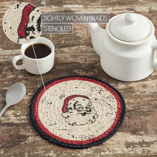 VHC-Brands-Jolly-Ole-Santa-Christmas-Table-Decor-for-Dining-Room-Kitchen-Linen-Jute-Hot-Pads-8-Inch-Round-Trivet VHC Brands Jolly Ole Santa Christmas Table Decor for Dining Room Kitchen Linen Jute Hot Pads 8 Inch Round Trivet