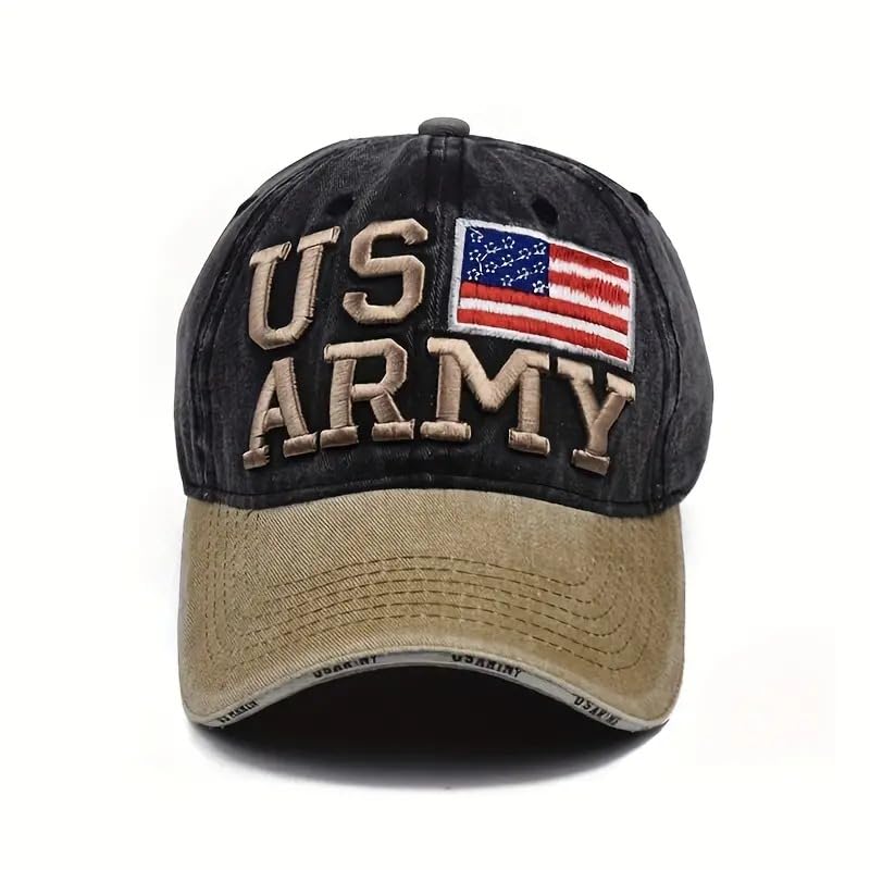 Image of Denim Us Army Flag Style Cotton Embroidered Adjustable Baseball Cap for Adult Men Women Unisex