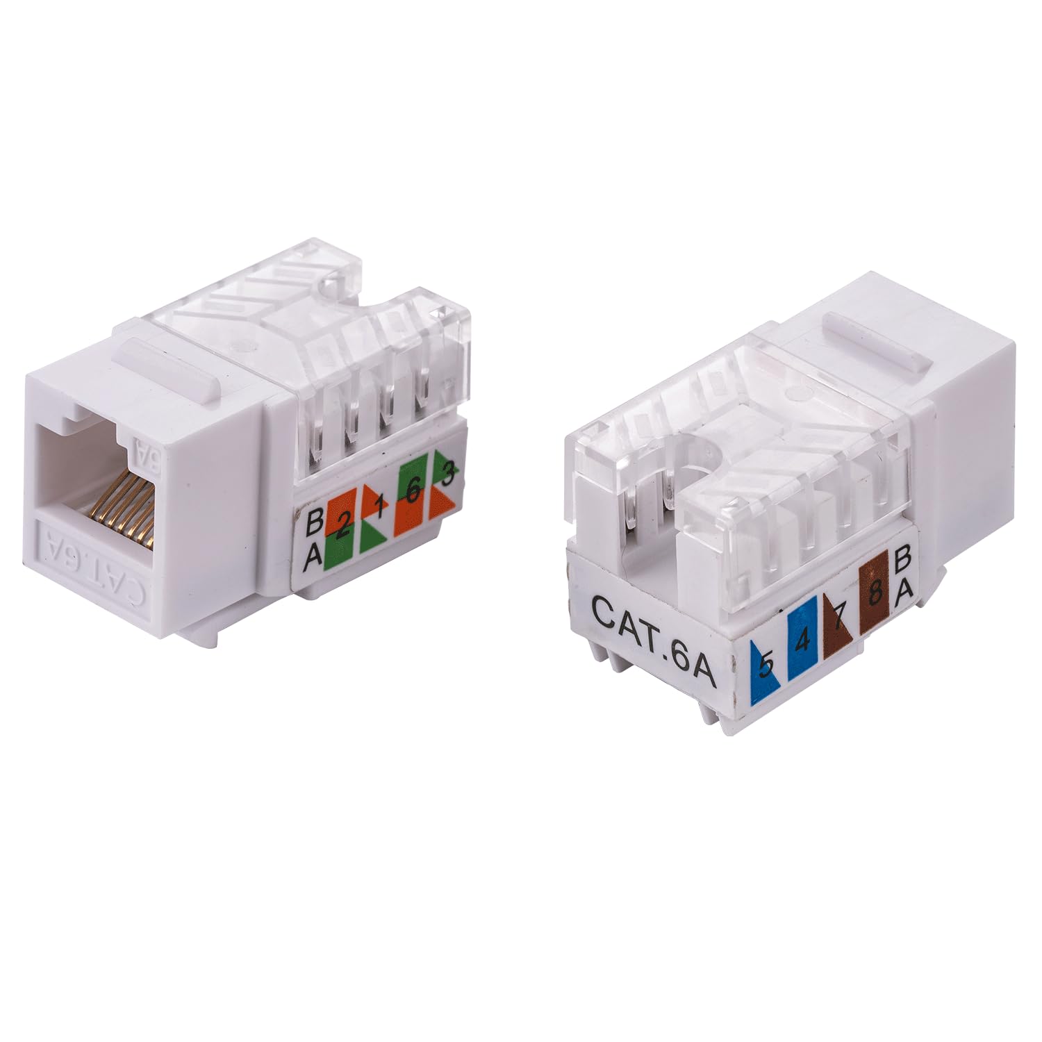 SATMAXIMUM CAT6A Keystone Ethernet Wall Jack Punch Down UTP 45-Degree (Easier Termination Than 90-Degree), RJ45 Slim Profile Speed Termination 45° Angled (30, White)