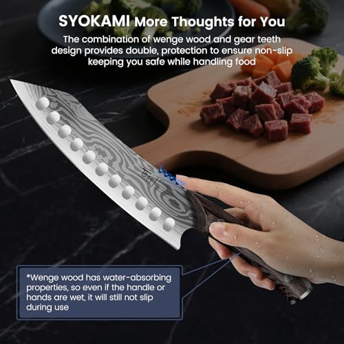 Image of SYOKAMI Kitchen Knife Set, 3-Piece Japanese Style Chef Knives Set (8.2 inch Kiritsuke, 7.2 inch Nakiri, 4 inch Paring) for Precision Cutting, Damascus Pattern, Ergonomic Full Tang Wooden Handle, Cooking Gifts