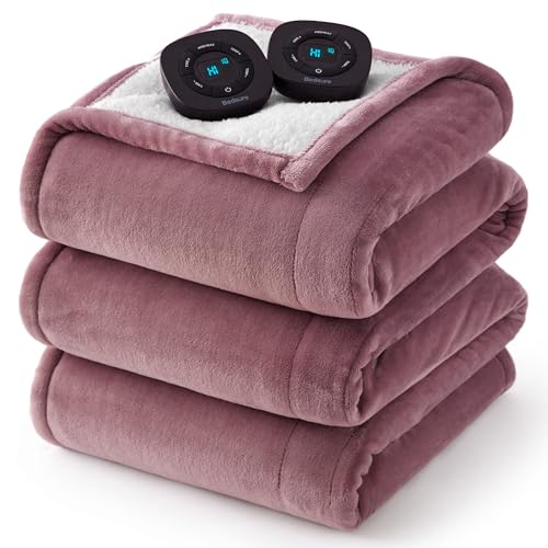 Image of Bedsure Electric Blanket Queen Size - Dual Control Heated Blanket Queen, Fast Heating with 10 Time Settings & 10 Heat Settings, Warm Gifts for Women Grandma (84x90 inches, Pink)