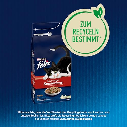 Felix Countryside Sensations Katzenfutter trocken, mit Rind und Huhn, 6er Pack (6 x 2kg)