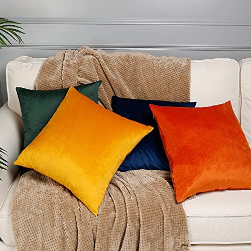 Mzpso Pack Of 2, Velvet Super Soft Solid Decorative Square Throw Pillows Covers Set Cushion Case For Sofa Bedroom Car 18 X 18 Inch 45 X 45 Cm Orange #TOP5