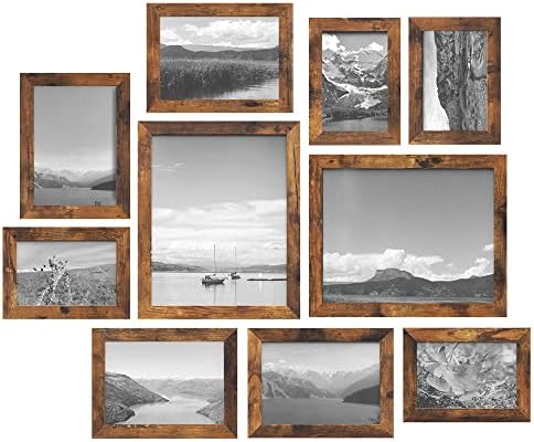 SONGMICS Picture Frames, 10 Pack Collage Picture Frames with Two 8x10, Four 5x7, Four 4x6, Photo Frame Set for Wall Gallery Decor, Hanging or Tabletop Display, Clear Glass Front, Rustic Brown
