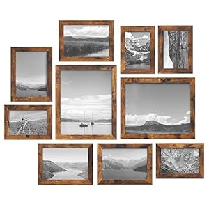 SONGMICS Picture Frames, Collage Picture Frames Set of 10, Two 8×10, Four 5×7, Four 4×6, Photo Frame for Wall Gallery Decor, Table Display, Glass, Rustic Brown