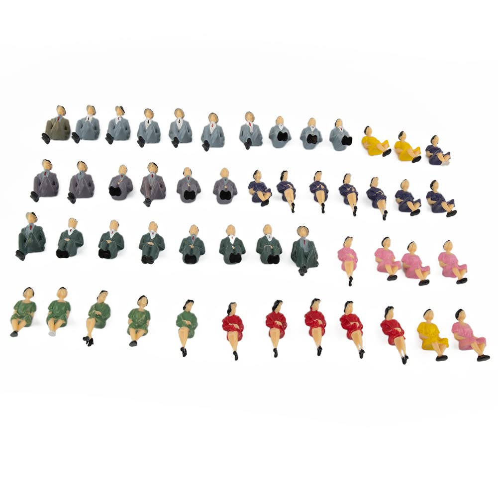 ZYWUOY 50 Pcs Personaggi, Figure Sedute in Plastica 1:32, Miniature Umane Dipinte Miste, Piccole Scene Architettoniche
