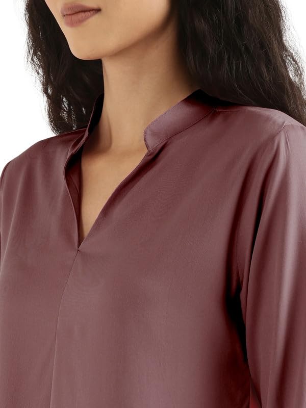 Image of SAADAA Top for Women, Viscose Pleated Tops, V-Neck with a Collar, 3 /4 Sleeve Length, Office & Casual Wear