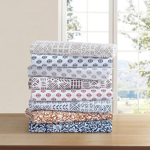 Indigo Ink Queen Size 4-Piece Sheet Set - Fitted & Flat Sheets & Pillowcases, Medallion Pattern, Soft & Breathable, Durable, Wrinkle Resistant Fabric, Deep Pocket Sheets, Panther Collection Spice by Indigo Ink - Image 9
