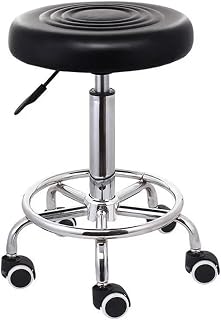 MOMOBC - Taburete Redondo con Ruedas y reposapiés, Altura Ajustable, para SPA, salón de masajes, Color Blanco/Negro, para Taller (Blanco)