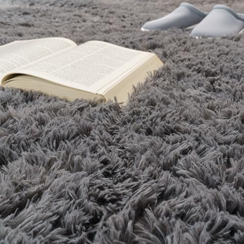 Paco Home Hochflor Teppich Wohnzimmer rutschfest Fellteppich Shaggy Flauschig Weich Modern Kunstfell Fell Imitat Einfarbig, Grösse:140x200 cm, Farbe:Grau