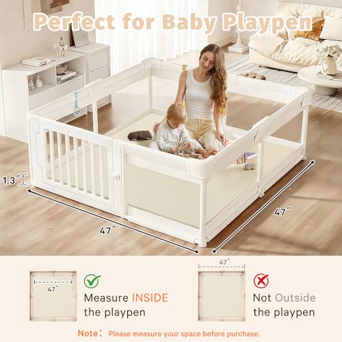 Image of Waterproof Baby Play Mat for Floor Memory Foam 47 * 47 Cushion Playpen Playmat Tummy Time Crawling Mat Nursery Rug Thick Pad Create Soft & Safe Area for Infants,Toddler,Kids,Beige
