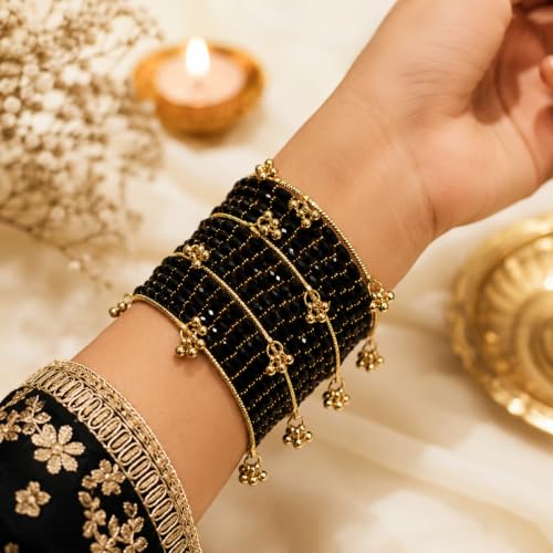 Image of Kashmiri Ghangharoo Glass Bangle Set for Women| Light Weight Bangles | Traditional Transparent Fancy Glass Chudi Set for Wedding, Party.