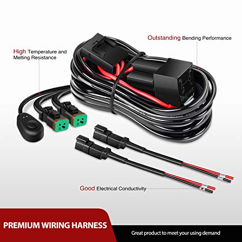 Image of Nilight - 10036W 14AWG 11.5 Feet DT Connector Wiring Harness Kit LED Light Bar 12V On Off Switch Power Relay Blade Fuse for Off Road Lights LED Work Light-2 Leads