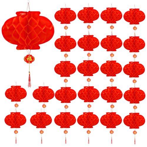 30 Stück Chinesische Laternen,Rot Hängende Lampions,Faltbare Wasserdichte...