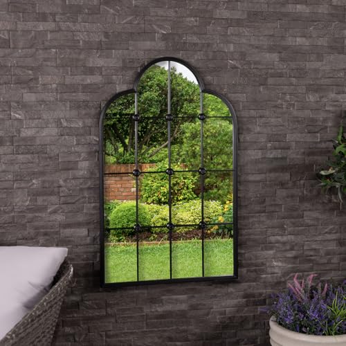 CHARLES BENTLEY Miroir Mural Monaco Noir, décor Jardin, Cadre Fer et Aluminium, incassable, résistant météo, pour extérieur ou intérieur (101.5x63.5cm)