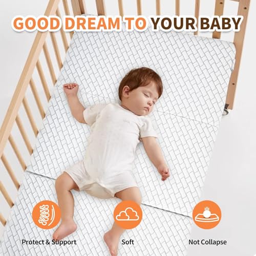Image of Pack N Play Mattress Trifold High Density Soft & Foam Memory Foam | Portable with Removable Cover, Travel Bag