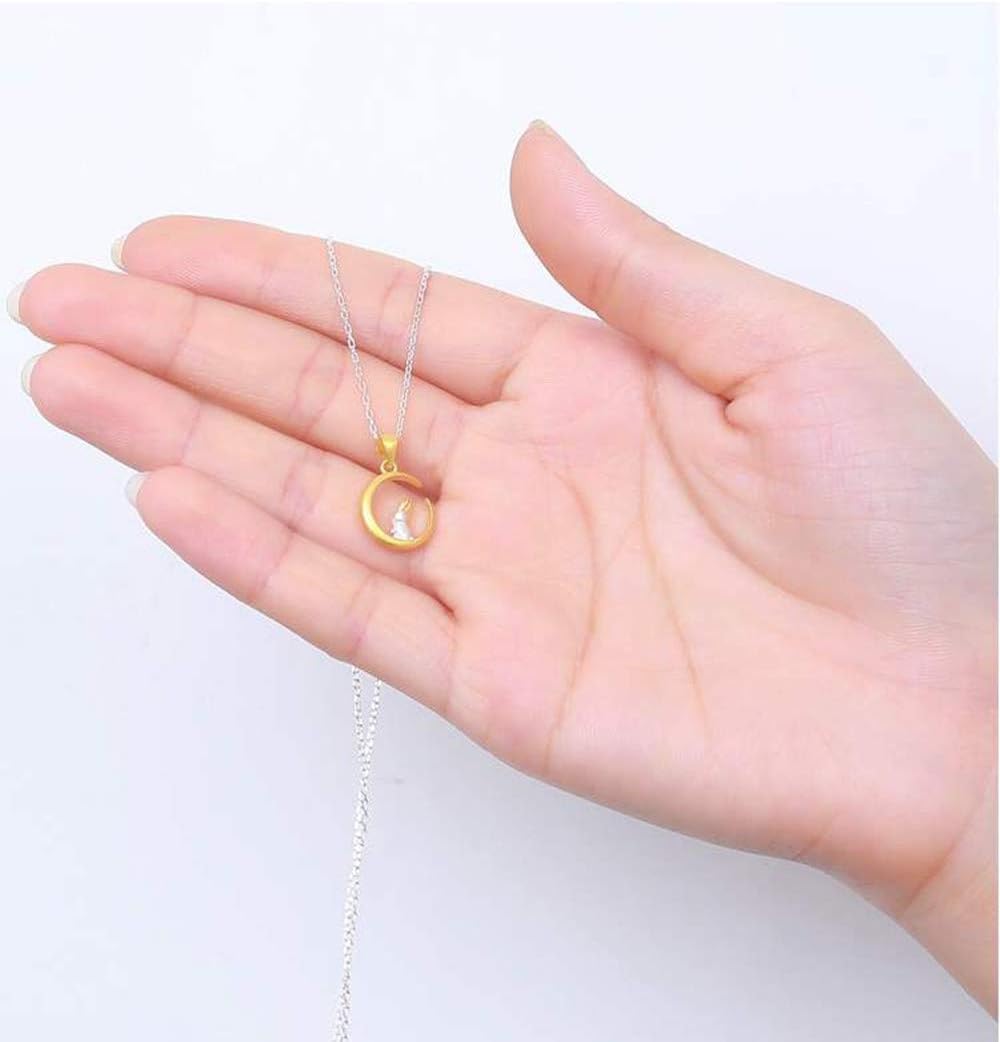 Cute Bunny Rabbit On The Moon Pendant Necklace for Women Teen Girls S925 Sterling Silver Hypoallergenic Dainty Tiny Crescent Choker 18" Chain Collar Delicate Animal Jewelry Gifts Box for Daughter - Image 3