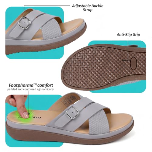 Image of YOHO Evergreen Slides Cross Strap Sandals for Women | Stylish, Comfortable Orthopedic & Anti Skid | Office, Summer, Beach, Casual Wear Flats for Ladies /Girls