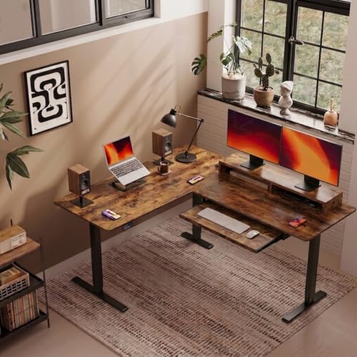 Image of TEKAVO Graph Electric Standing Desk L Shaped Height Adjustable Workstation | Single Motor Sit Stand Desk for Home & Office | 160CM | Ergonomic Study Table,Spacious Desktop with Riser, Forest I DIY